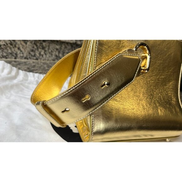SARA BATTAGLIA GOLD PLISSE MINI KELLY BAG - Picture 3 of 11